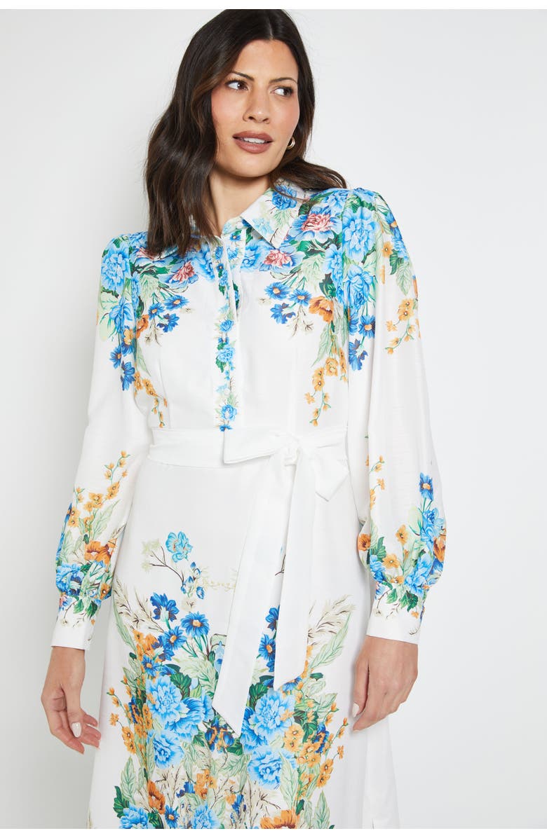 Wallis Floral Western Belted Midi Shirt Dress, Alternate, color, Ivory