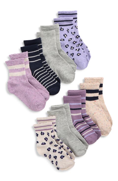 Kids' 8-Pack Stripe & Leopard Quarter Socks