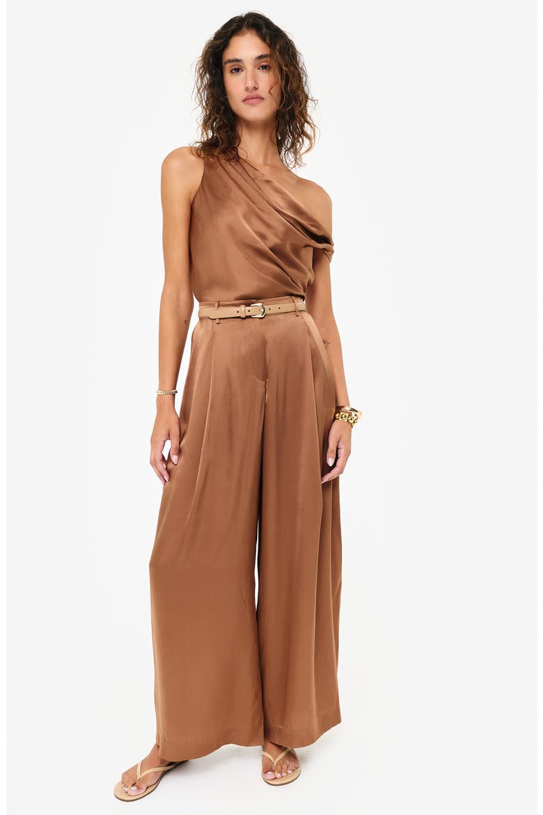 Fabian High Waist Wide Leg Silk Pants, Alternate, color, CAROB