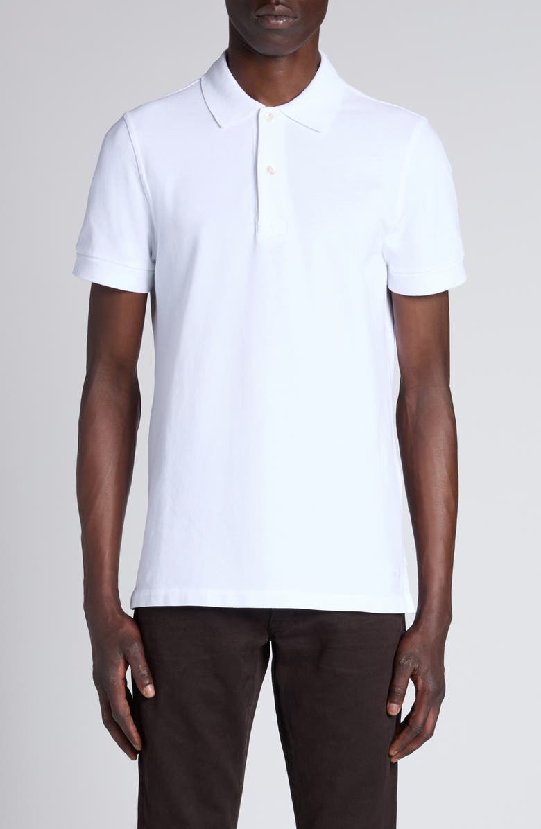 TOM FORD Lyocell & Cotton Piqué Polo, Main, color, Aw002 White