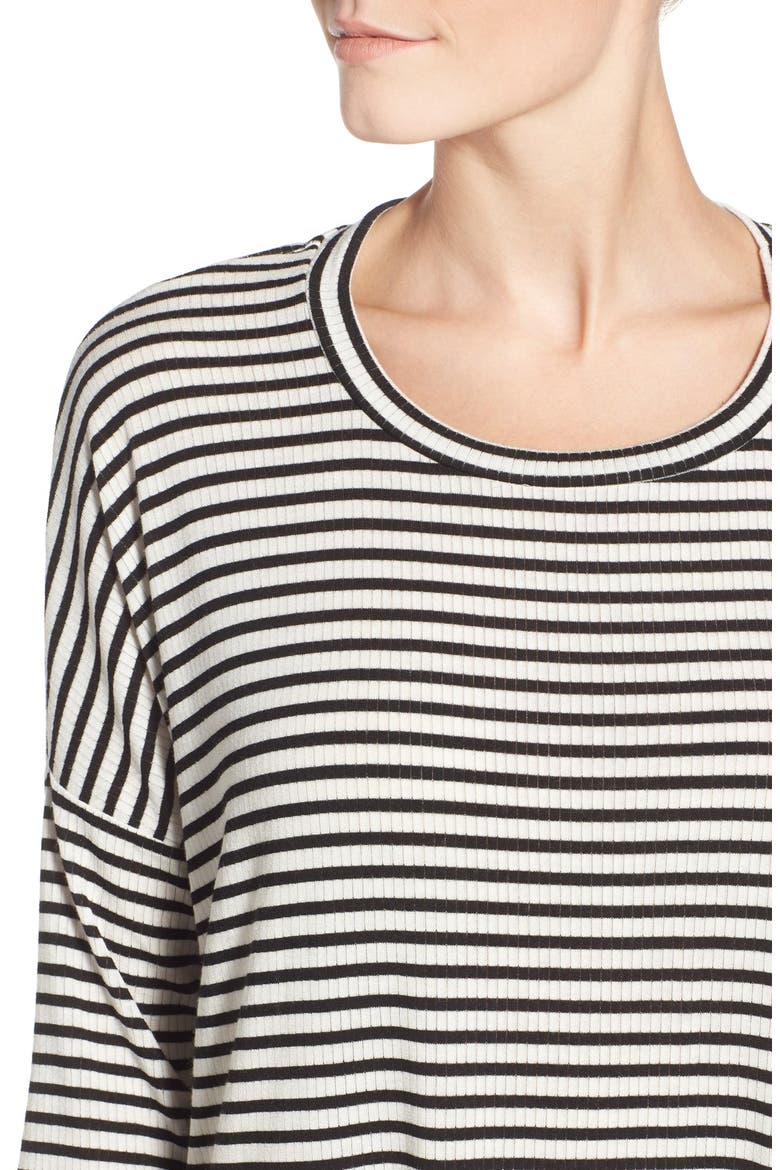 Stripe Rib Knit Drop Shoulder Top, Alternate, color, BLACK/ WHITE