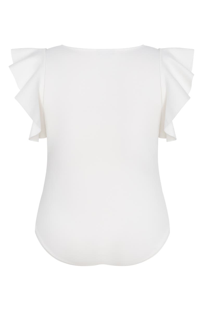 City Chic Daphne Ruffle Sleeve Bodysuit, Alternate, color, Cream