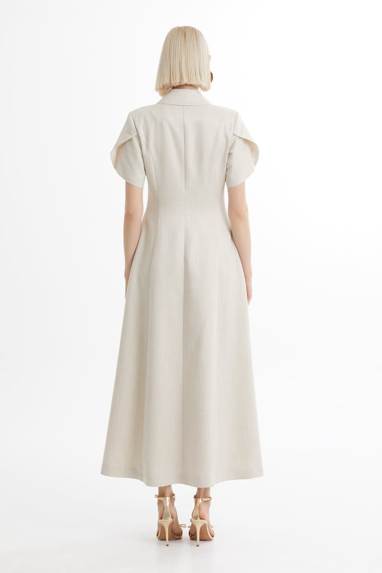 Ecru Short-Sleeve Ruffle Midi Dress, Alternate, color, Ivory