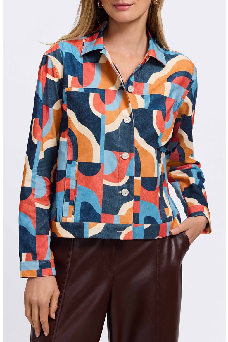 Thelma Geo Print Cotton Corduroy Shirt Jacket, Main, color, BLUE MULTI