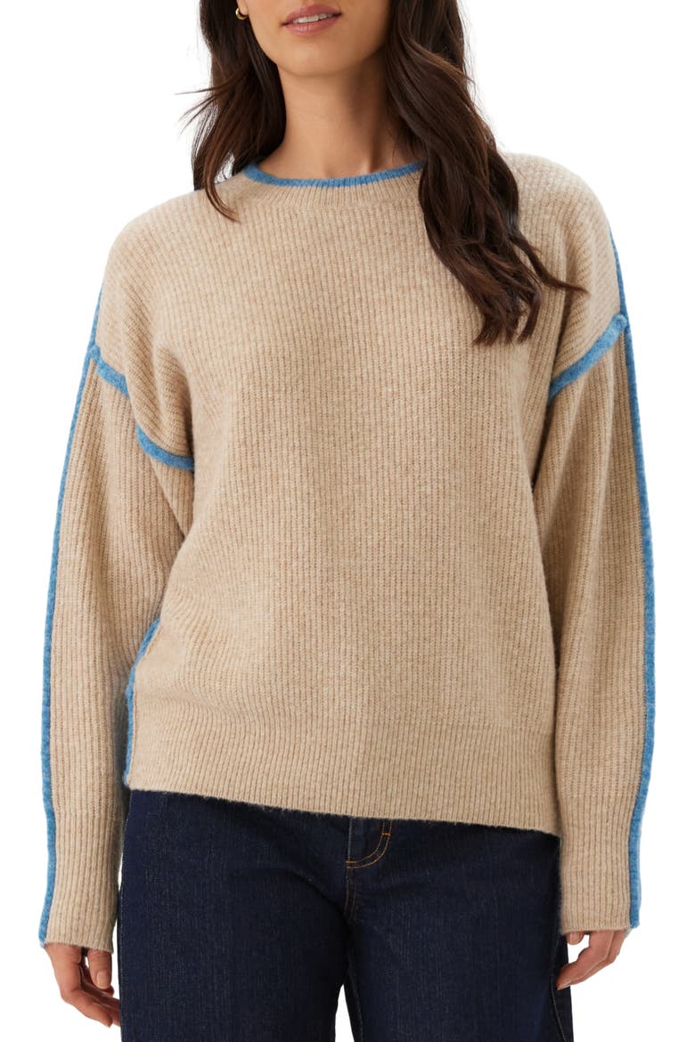 Colorblock Crewneck Sweater, Main, color, DARK OATMEAL/ BLUE