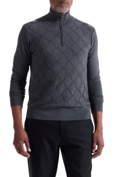Merino Wool & Silk Diamond Quarter Zip Sweater