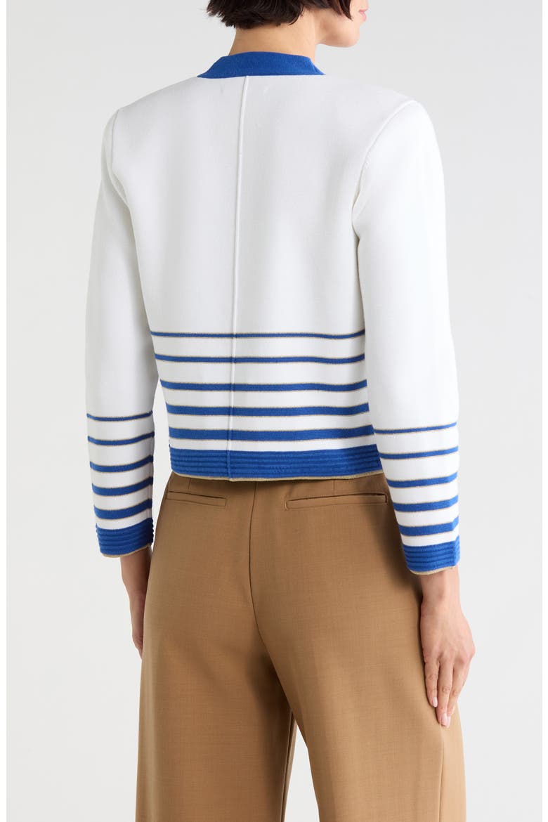 Catie V-Neck Knit Blazer, Alternate, color, WHITE/ NAVY/ GOLD