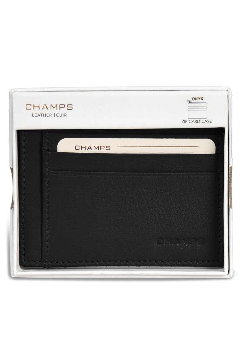 Zip Leather Card Case, Alternate, color, BLACK