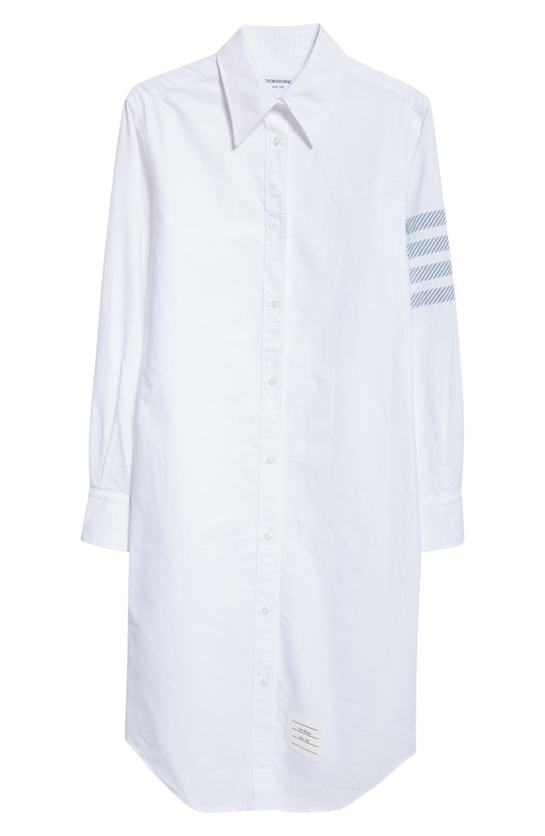 Thom Browne 4-Bar Long Sleeve Cotton Shirtdress, Alternate, color, White