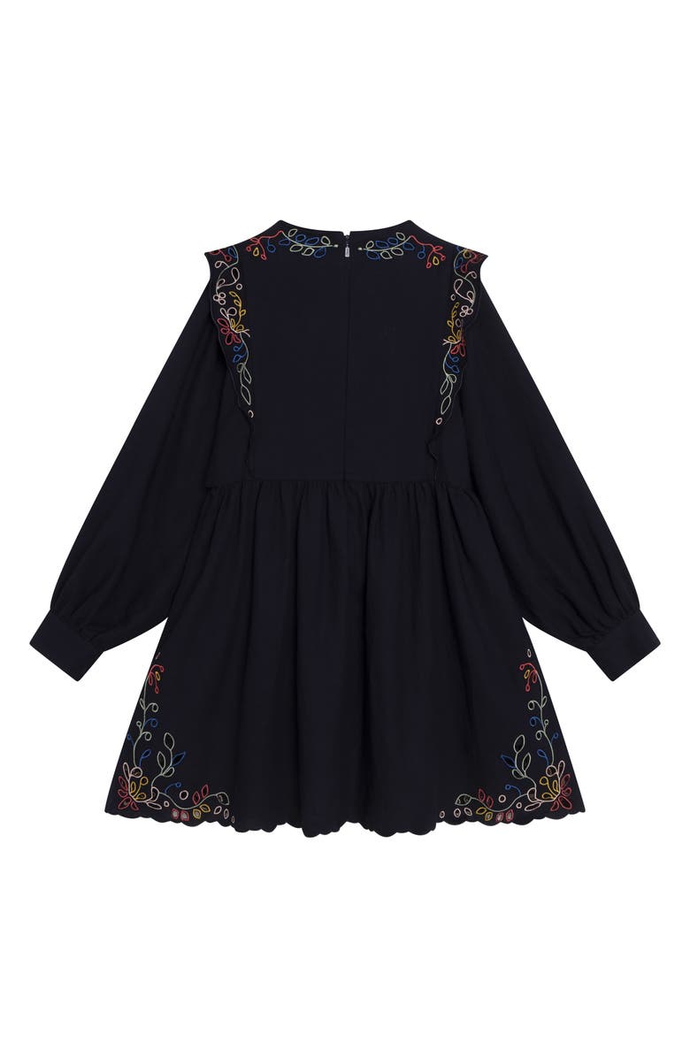 Chloé Kids' Embroidered Long Sleeve Cotton Twill Dress, Alternate, color,