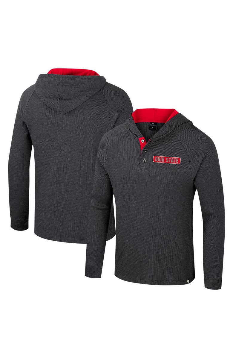 COLOSSEUM Men's Colosseum Charcoal Ohio State Buckeyes Dujour Ralgan Long Sleeve Henley Hoodie T-Shirt, Main, color,