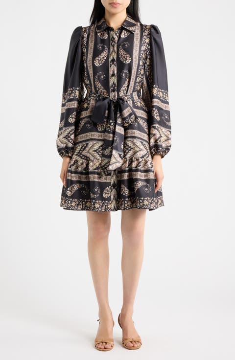 Tiered Paisley Print Shirtdress