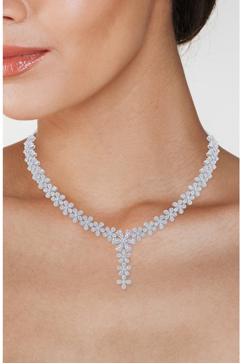Pavé Cubic Zirconia Floral Y-Necklace, Alternate, color, CLEAR/ SILVER
