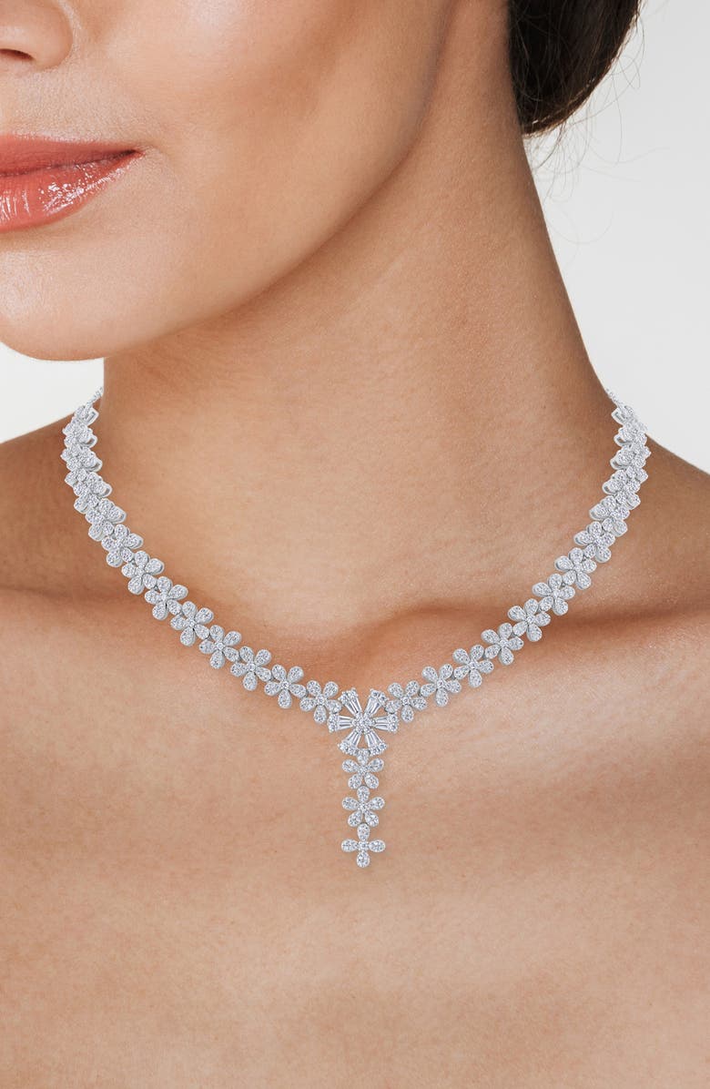 CZ by Kenneth Jay Lane Pavé Cubic Zirconia Floral Y-Necklace, Alternate, color, 