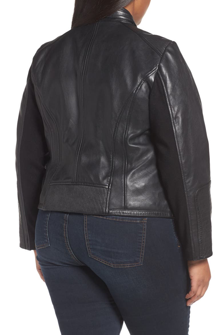 Leather Moto Jacket, Alternate, color, BLACK