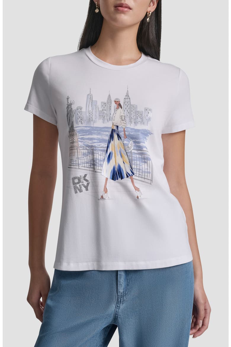 Crystal Embellished Statue of Liberty Conversational Graphic T-Shirt, Main, color, WHITE