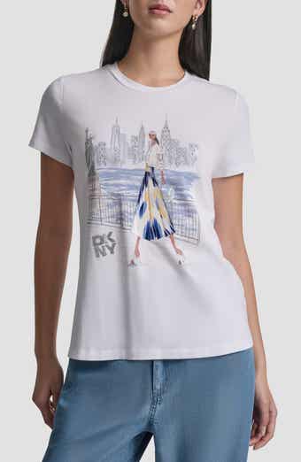 Crystal Embellished Statue of Liberty Conversational Graphic T-Shirt