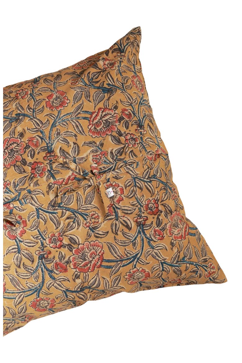 Joyful Garden Kalamkari Handcrafted Pillow - Cover, Alternate, color, Multi-colored Foral Pattern