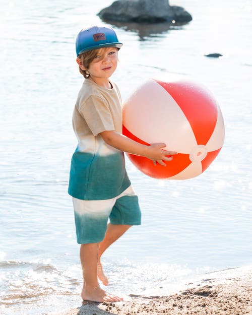 DEUX PAR DEUX DEUX PAR DEUX LITTLE BOY'S FRENCH TERRY SHORT GRADIENT BEIGE AND TEAL 