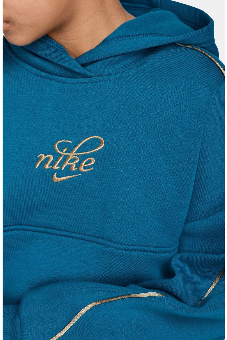 Kids' Relaxed Fit Cotton Blend Fleece Hoodie, Alternate, color, GREEN ABYSS/ METALLIC GOLD
