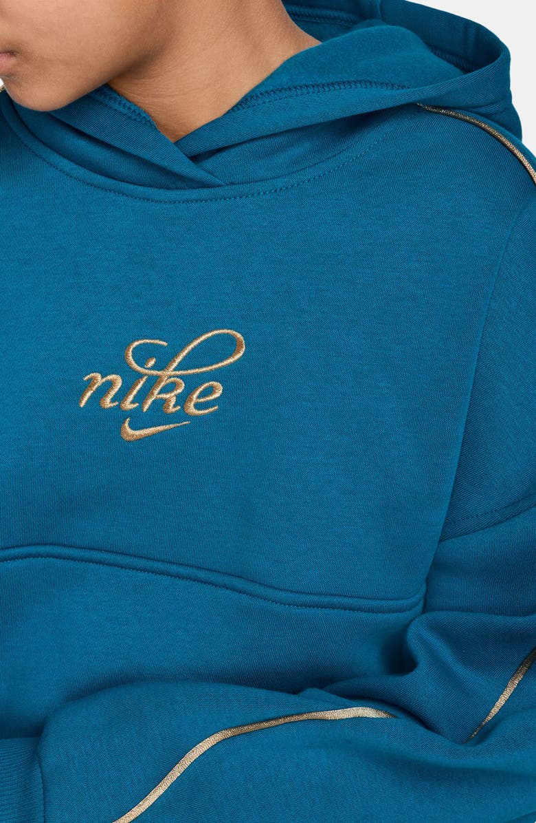 Nike Kids' Relaxed Fit Cotton Blend Fleece Hoodie, Alternate, color, Green Abyss/ Metallic Gold