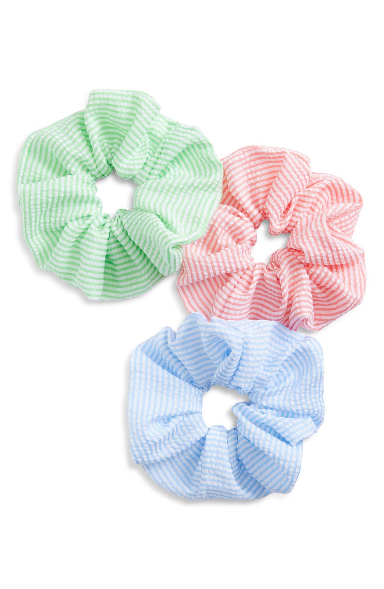 Cara Kids' Set of 3 Stripe Scrunchies, Main, color, Green Multi