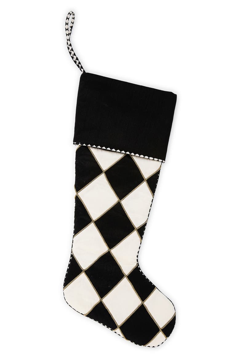 Courtly Noel Harlequin Stocking, Main, color, BLACK