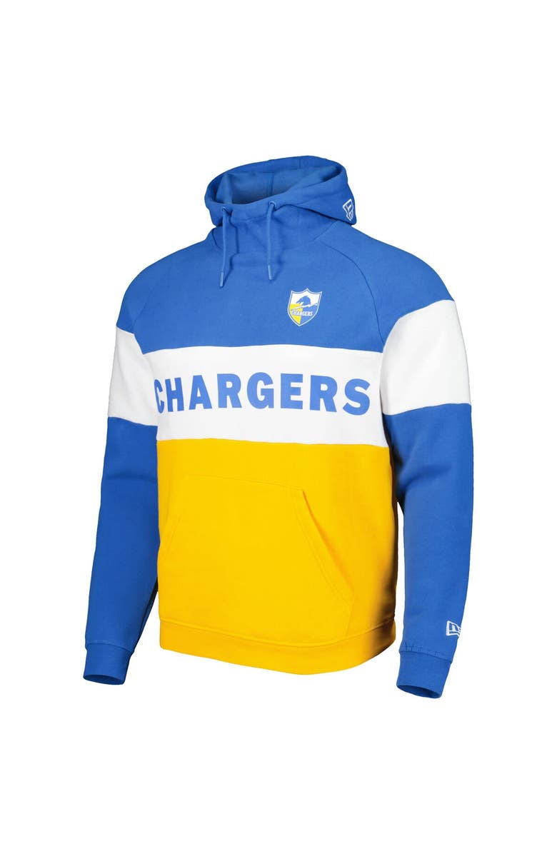 New Era Men's New Era Gold/Powder Blue Los Angeles Chargers Colorblock Throwback Pullover Hoodie, Alternate, color, 