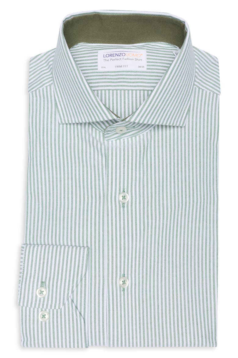 Textured Trim Fit Vertical Stripe Dress Shirt, Alternate, color, EMERALD