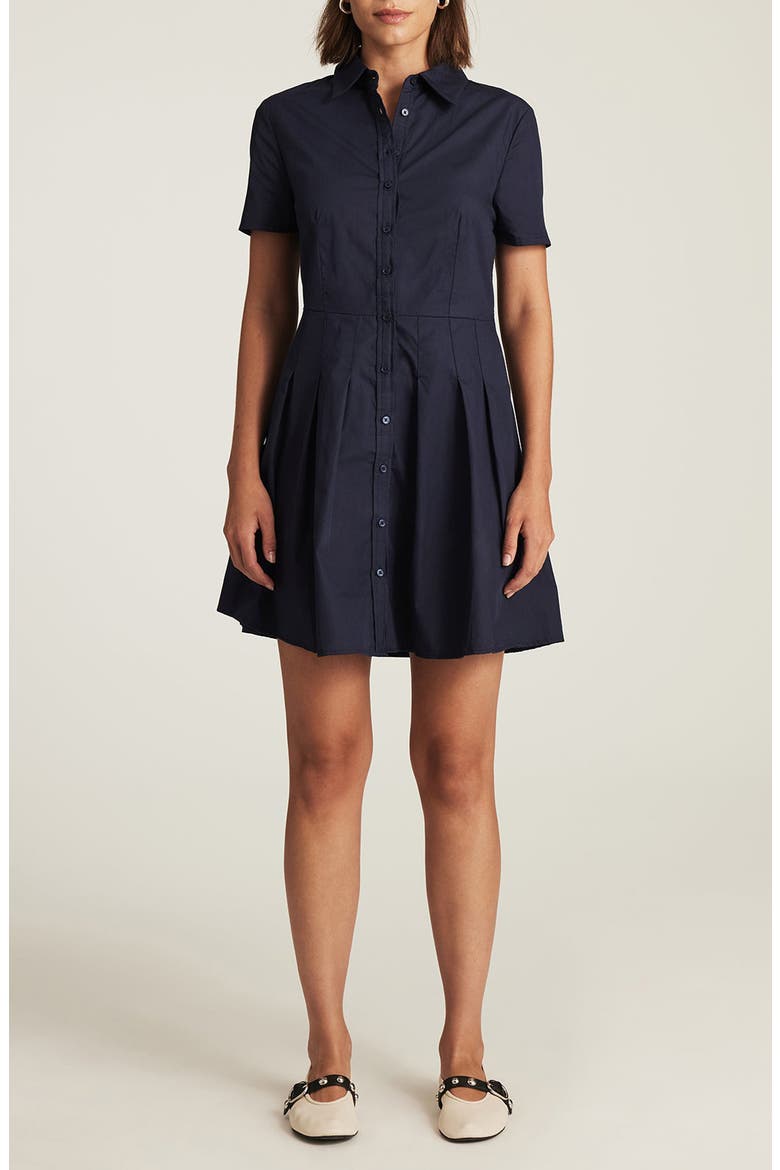 Pleated Cotton Mini Shirtdress, Main, color, NAVY BLAZER