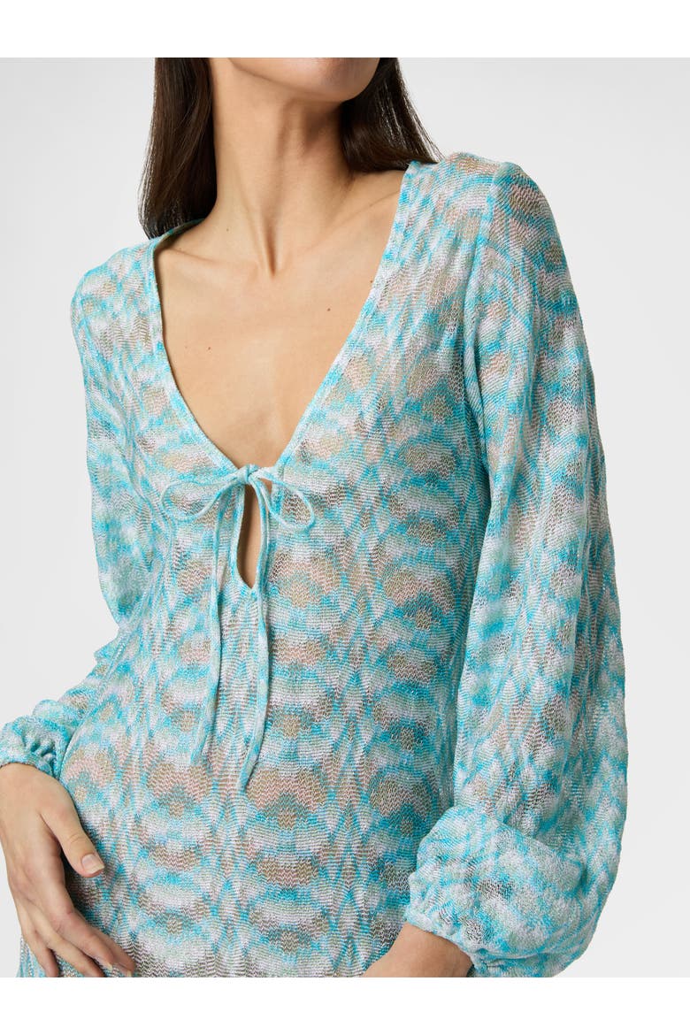 Long-sleeved Cover-up Dress In Shaded Lamé Viscose, Alternate, color, White & Light Blue