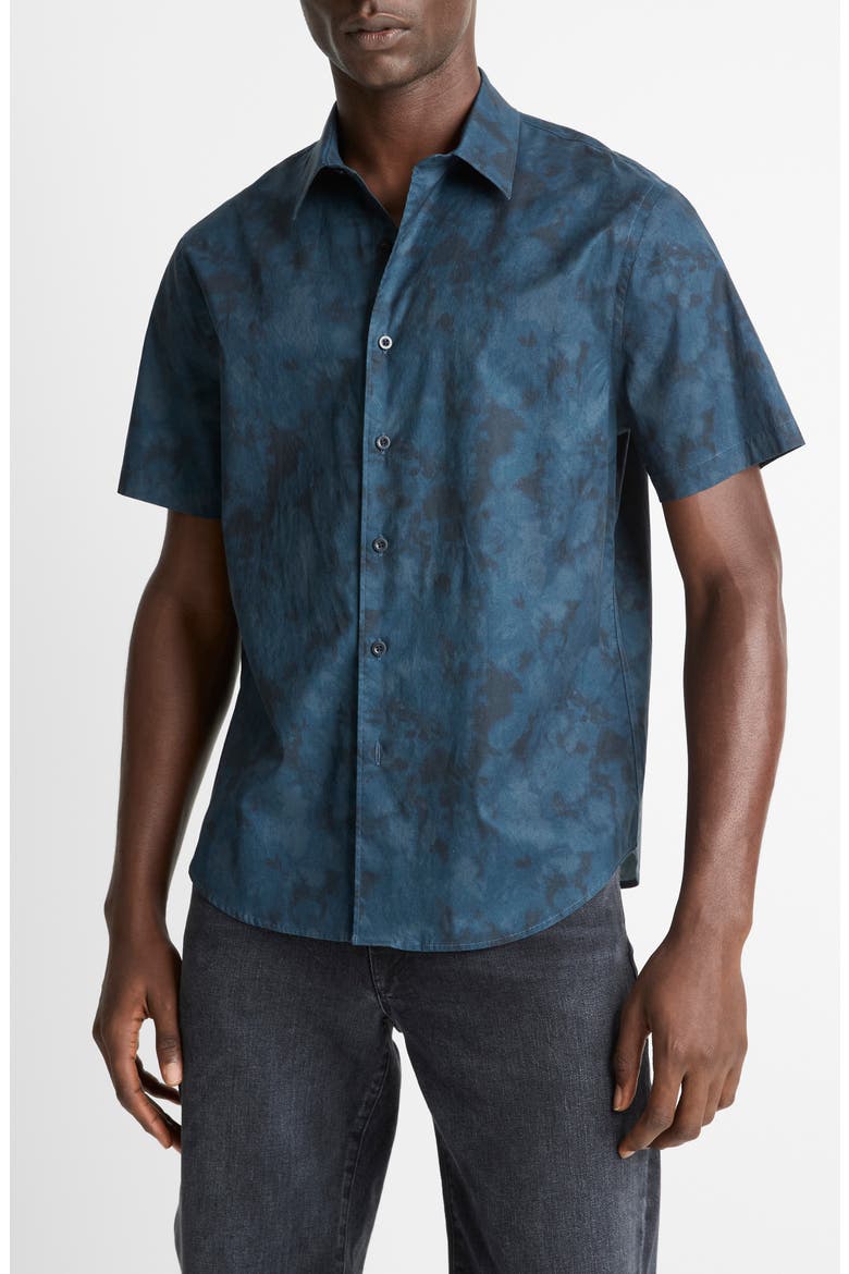 Dye Camo French Placket Short Sleeve Button-Up Shirt, Main, color, RAPIDS COMBO