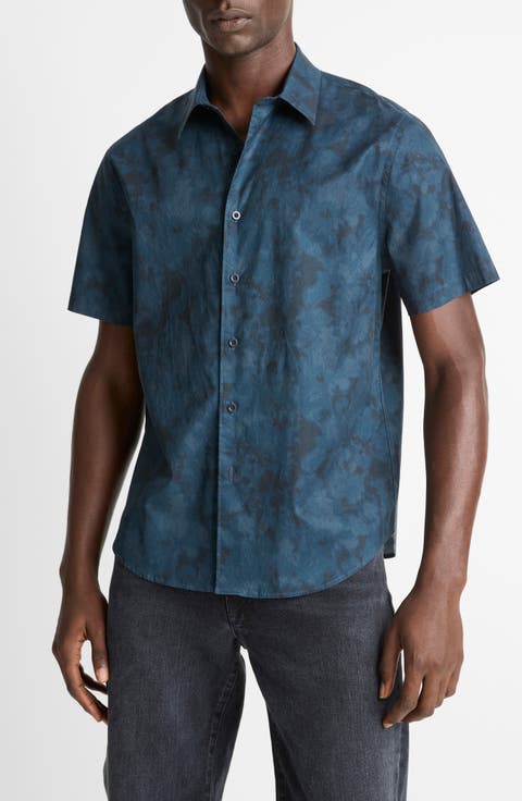 Dye Camo French Placket Short Sleeve Button-Up Shirt