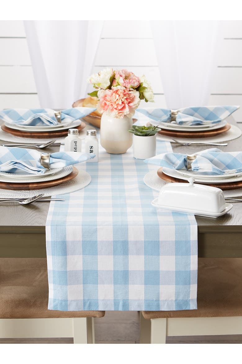 Light Blue Buffalo Check Table Runner 14x108", Alternate, color, Light Blue