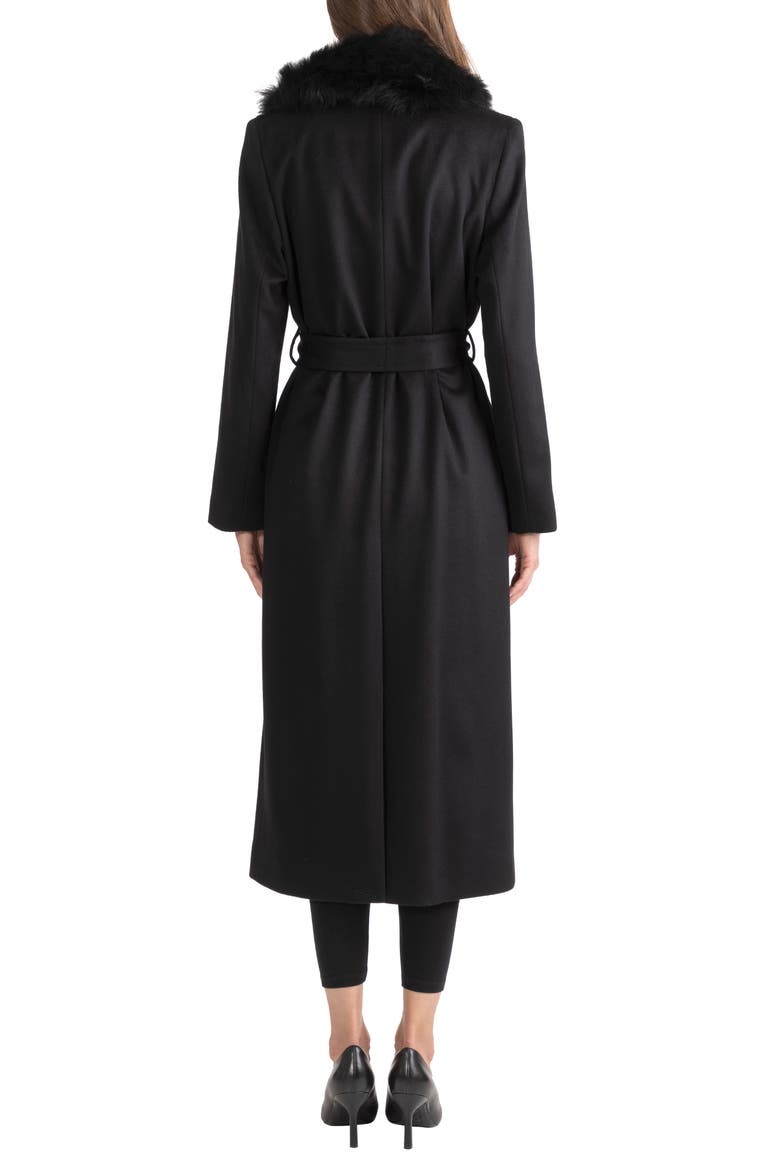 Wool & Cashmere Longline Coat with Genuine Shearling Trim, Alternate, color, 001BLK