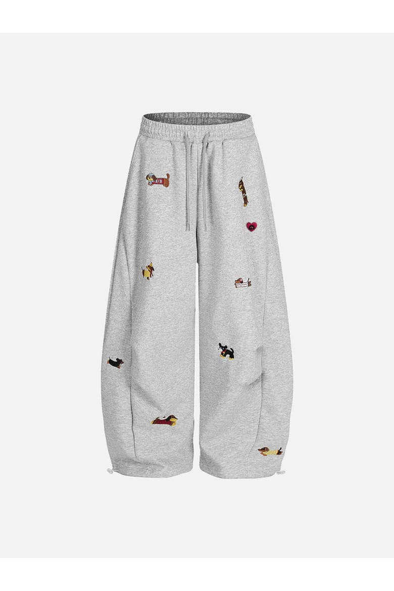 Embroidery Dog Baggy Barrel Sweatpants, Alternate, color, Grey
