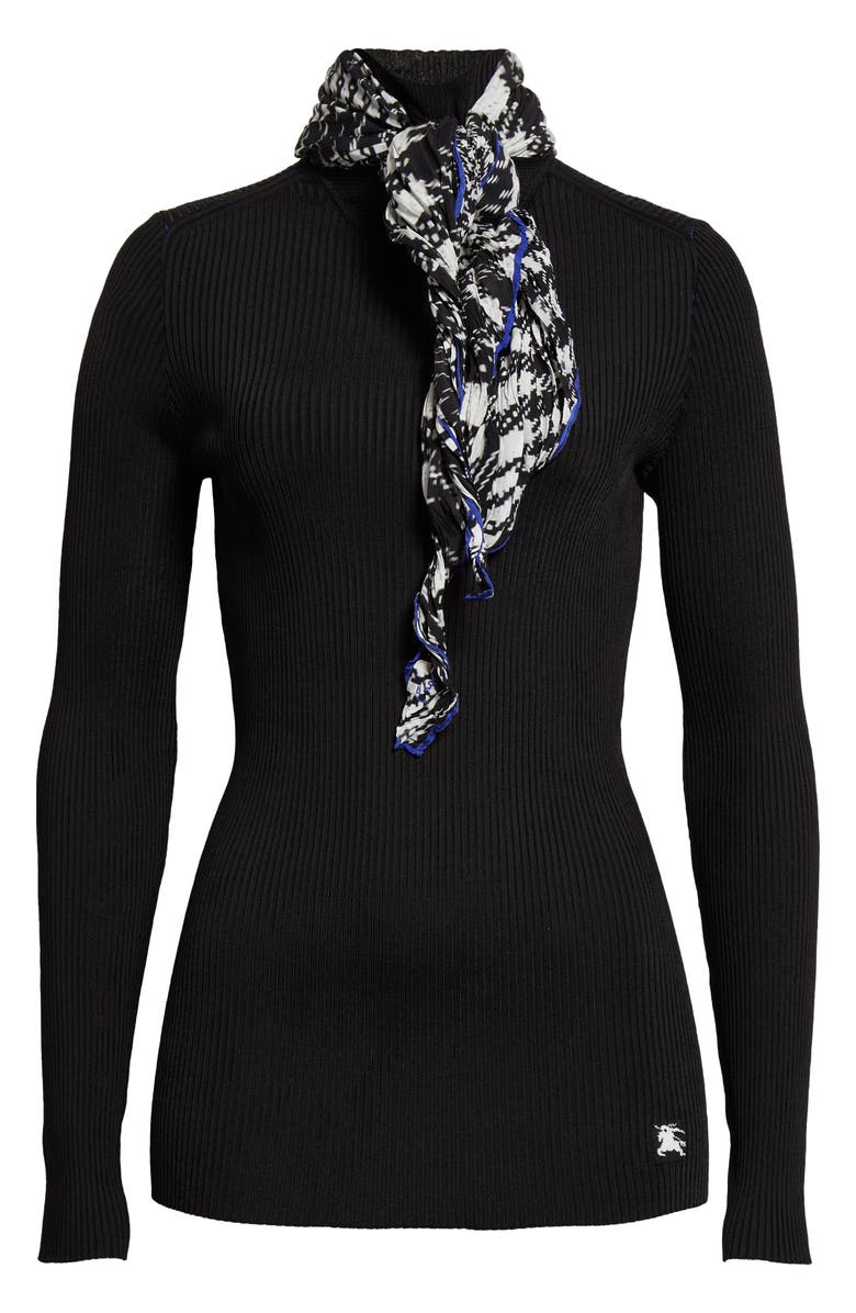 Burberry Scarf Detail Rib Turtleneck Sweater, Alternate, color,