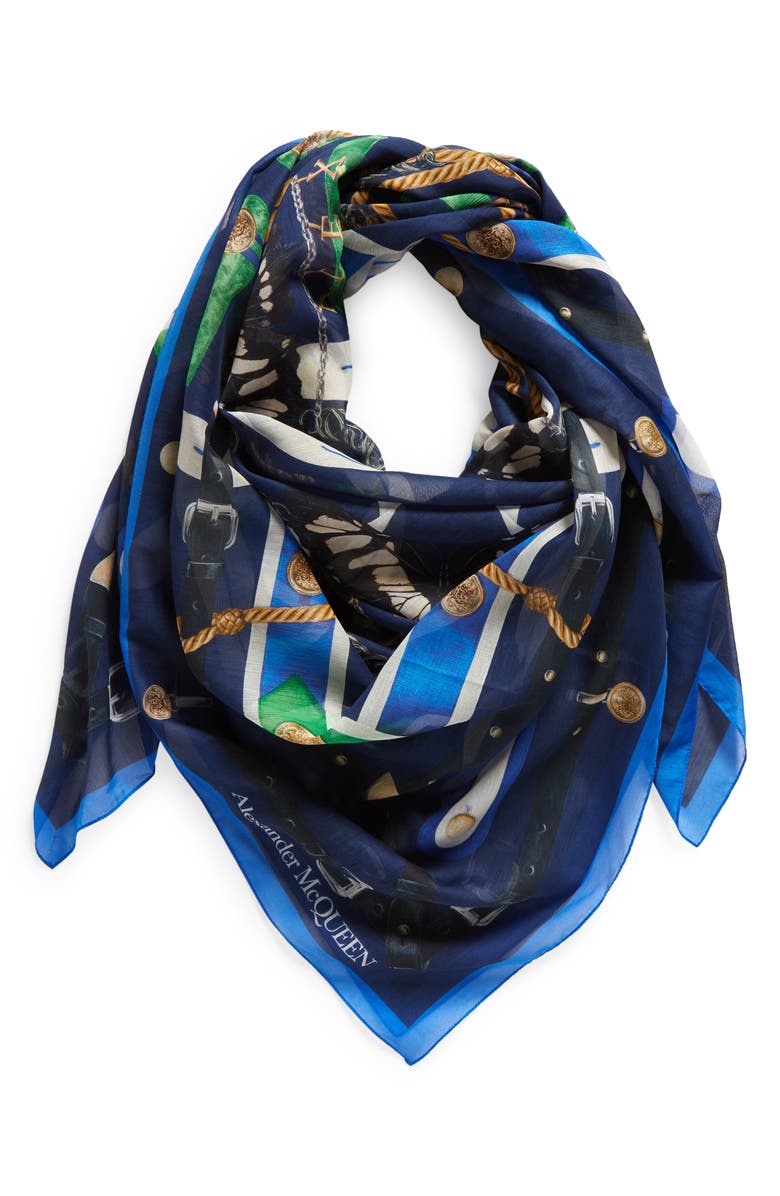 McQueen Square Habutai Weave Cotton & Silk Scarf, Alternate, color,