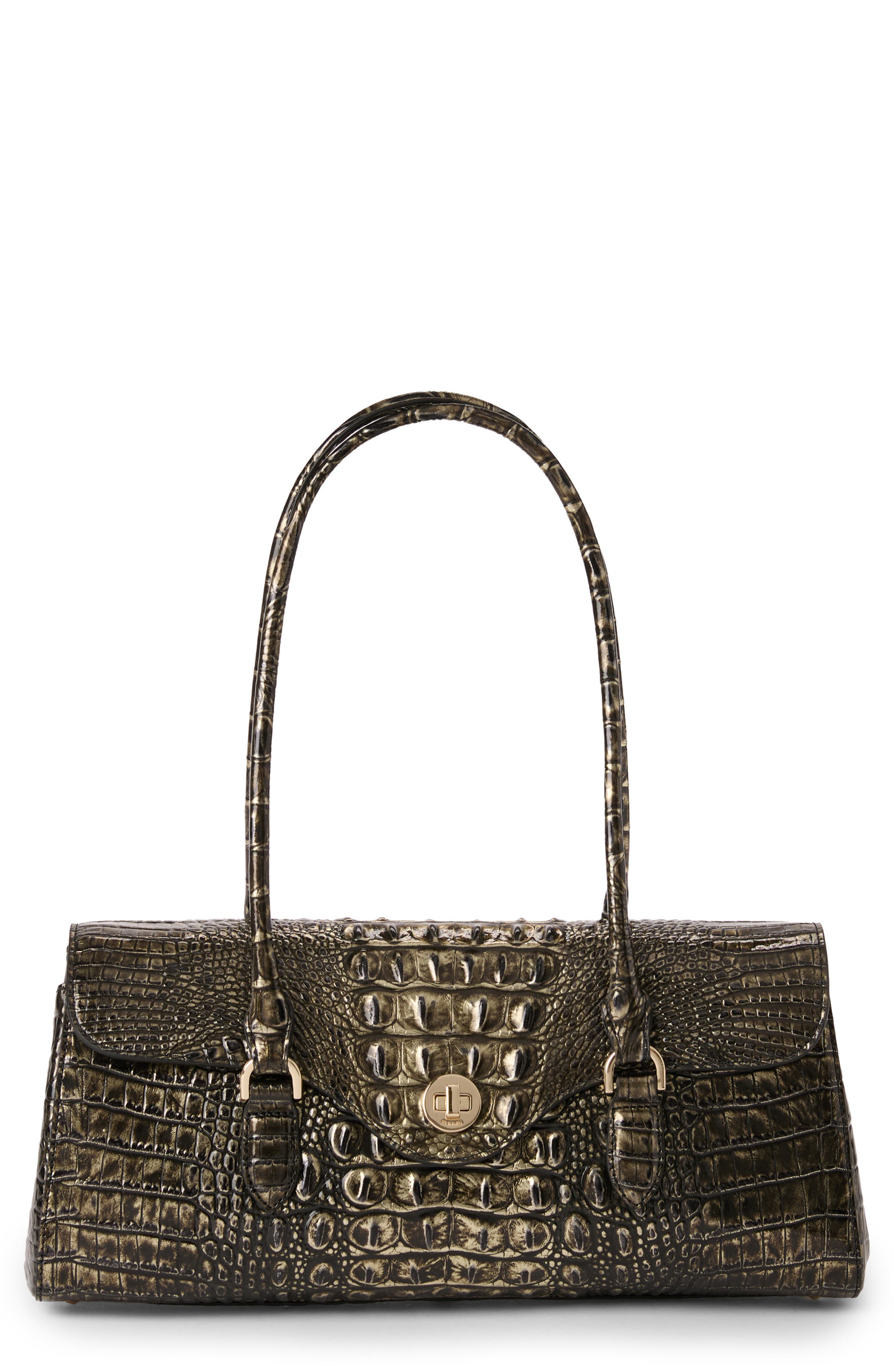Brahmin Dayan Croc Embossed Leather Satchel, Main, color, 