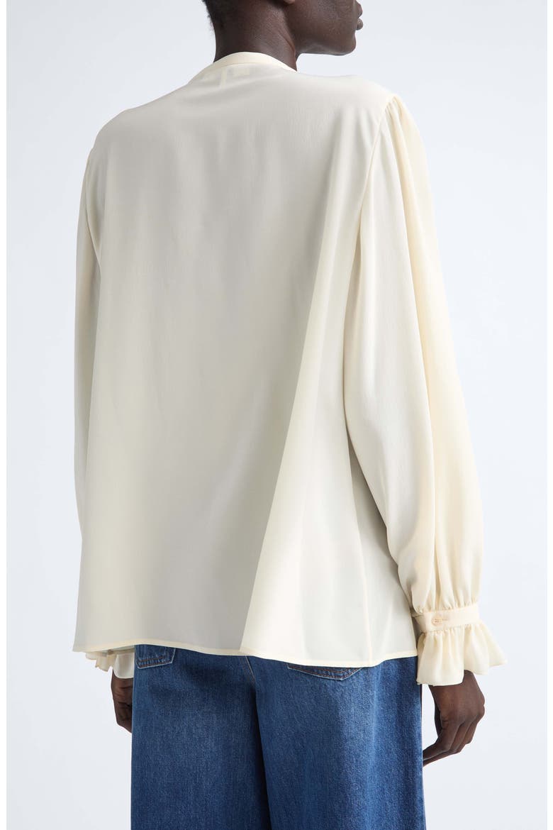 Ruffle Silk Crêpe de Chine Button-Up Shirt, Alternate, color, PRISTINE WHITE