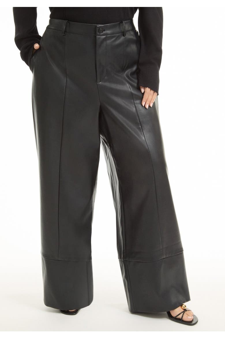 Cuffed Faux Leather Pants, Alternate, color, BLACK ONYX