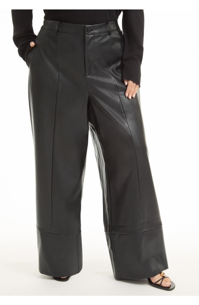 June + Vie Cuffed Faux Leather Pants, Alternate, color, Black Onyx
