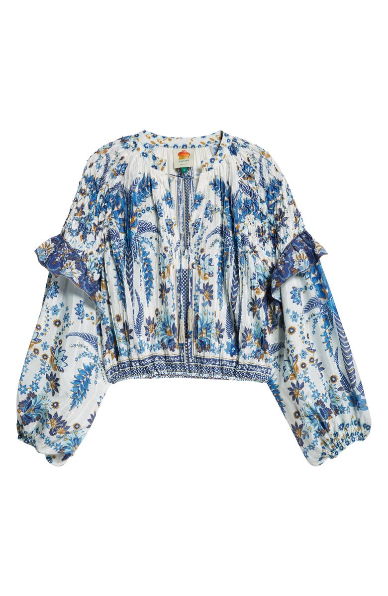 FARM Rio Ana Tapestry Cotton Blend Ruffle Top, Alternate, color, 