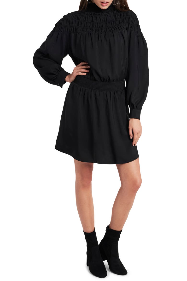 Smocked Long Sleeve Dress, Main, color, RICH BLACK