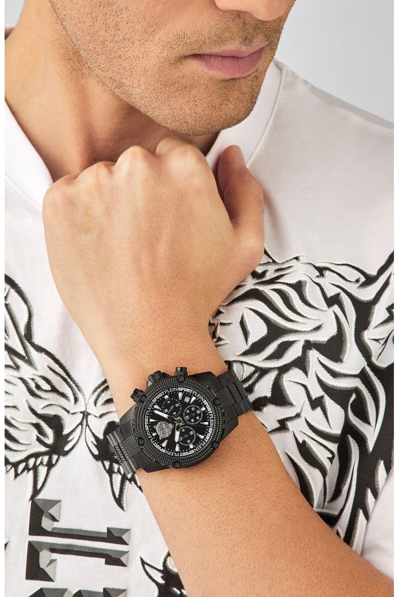 Hurrican Three-Hand Quartz Multi-Function Bracelet Watch, 44mm, Alternate, color, BLACK