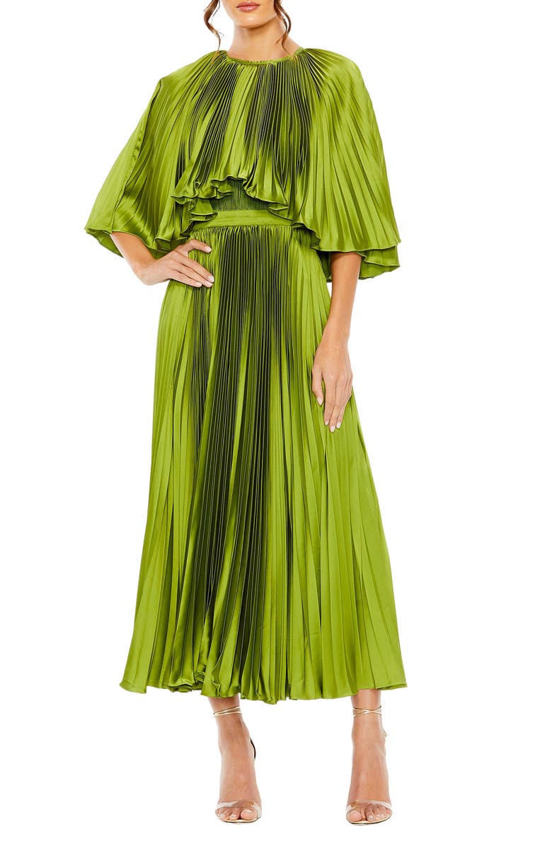 Mac Duggal Pleated Capelet Satin Cocktail Dress, Main, color,
