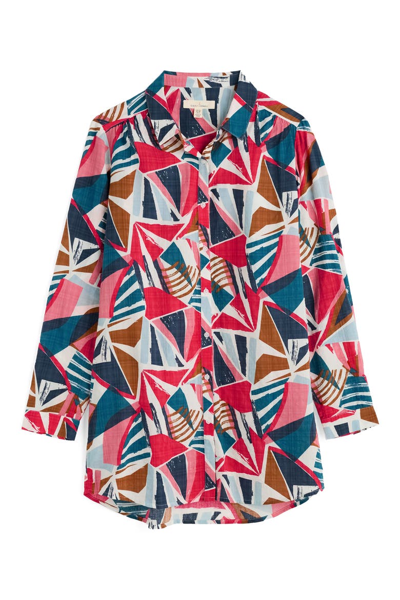 Wren Abstract Print Cotton Blend Button-Up Shirt, Alternate, color, SPINNAKER SAILS CHALK
