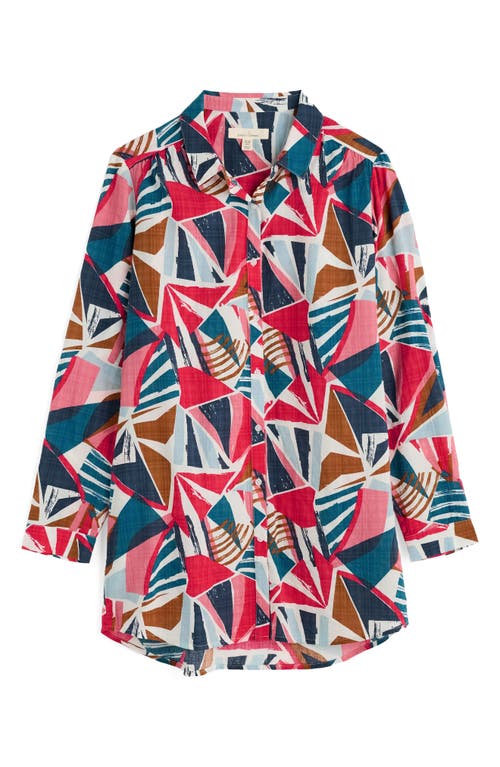Shop Seasalt Cornwall Wren Abstract Print Cotton Blend Button-up Shirt In Spinnaker Sails Chalk