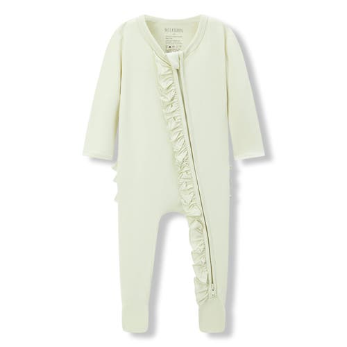 Milkbarn Luxe Solid Ruffle Footed Romper In Green