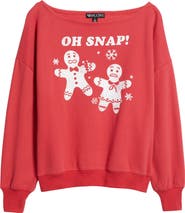 Vinyl Icons Oh Snap Holiday Off the Shoulder Graphic Fleece Sweatshirt